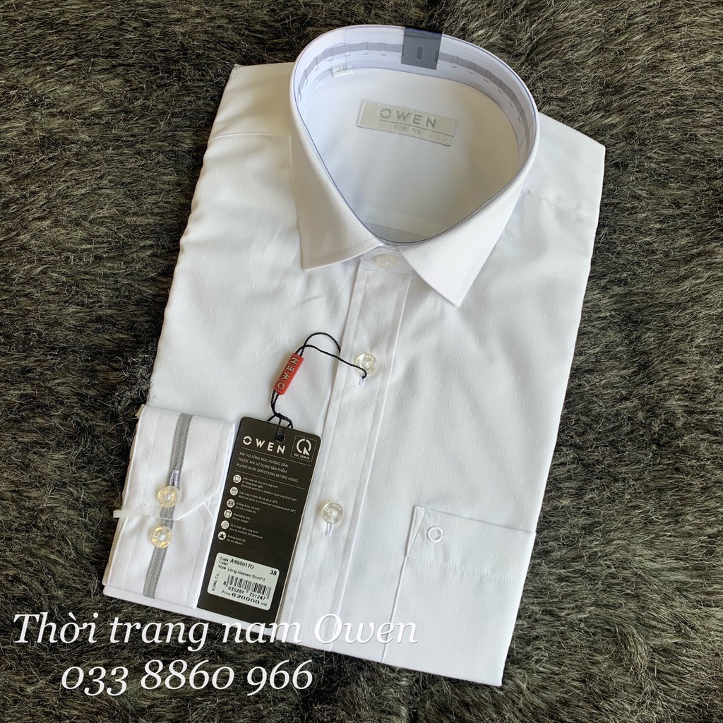 OWEN - Áo sơ mi dài tay Owen SLIMFIT màu trắng in vân  AS 90017 - áo sơ mi trắng