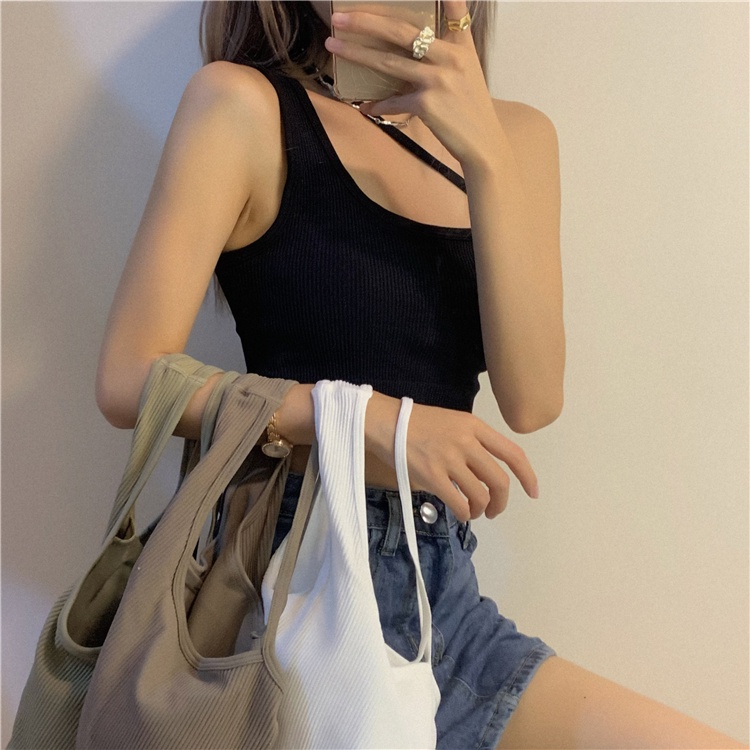 Áo Crop Top Không Tay Cổ Yếm Hở Vai Có Đệm Ngực Màu Sắc Tối Giản Gợi Cảm Phù Hợp Với Nhiều Màu Sắc