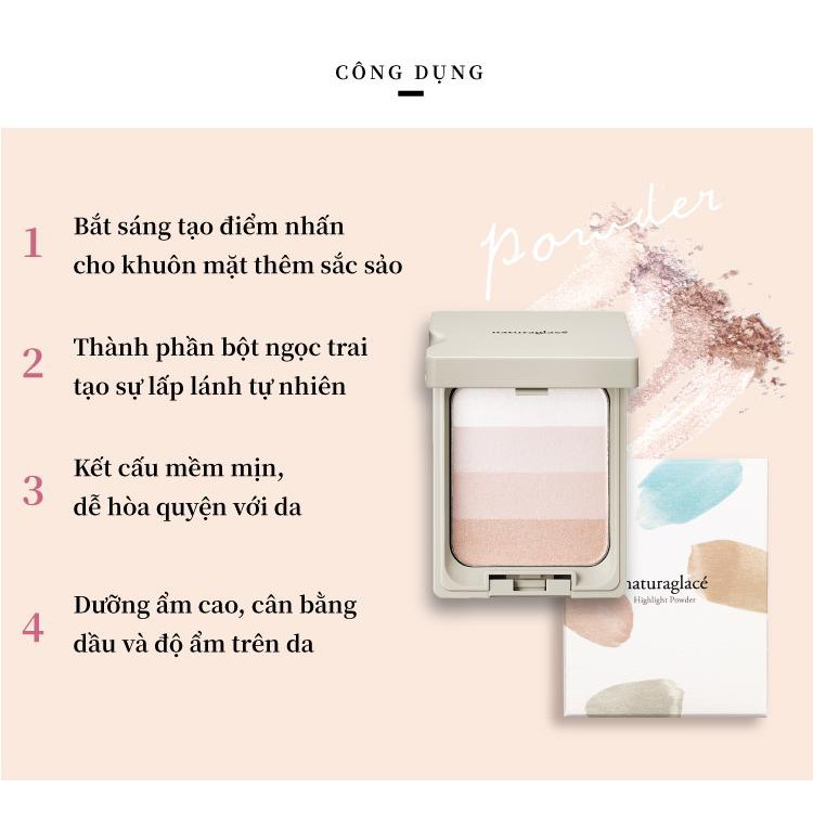 Phấn bắt sáng hữu cơ naturaglacé Highlight Powder, an toàn cho mẹ bầu và da nhạy cảm, 12g