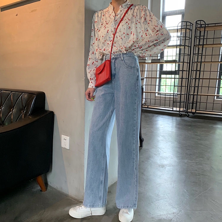 Daduhey Quần Jeans Nữ Lưng Cao Ống Rộng Palazo