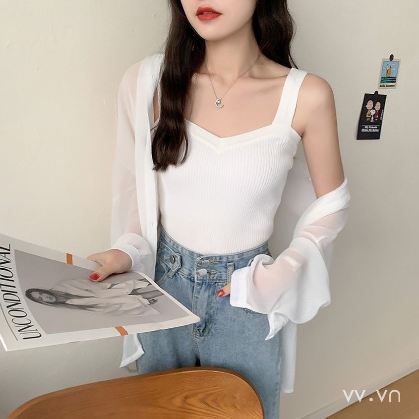 Áo Dệt Kim Hai Dây Ôm Dáng Phong Cách Hàn Quốc Cho Nữ
