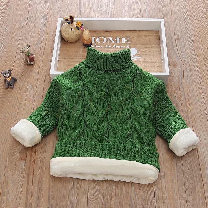 Áo sweater Cổ Lọ Lót Nhung Dày Dặn Thời Trang Cho Bé Trai Và Gái