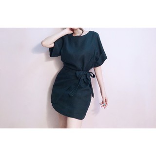 Đầm đắp chéo tay lật cột dây bo thun eo