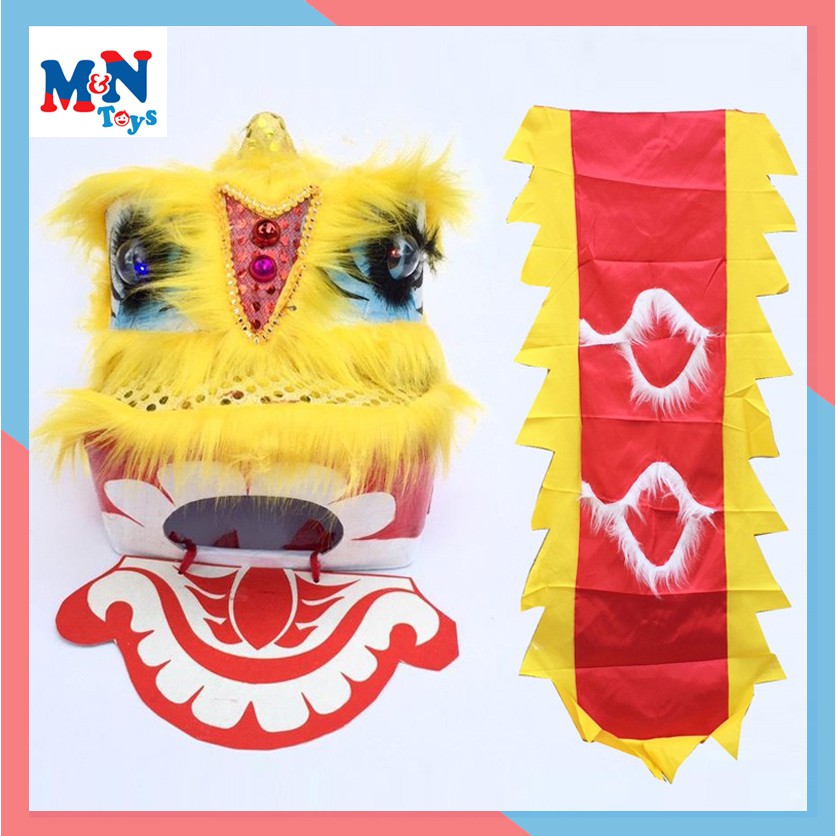 Đầu lân,Đầu Sư Tử Vuông kèm đuôi Trung Thu Có Đèn 25cm x 25cm x 24cm màu Vàng
