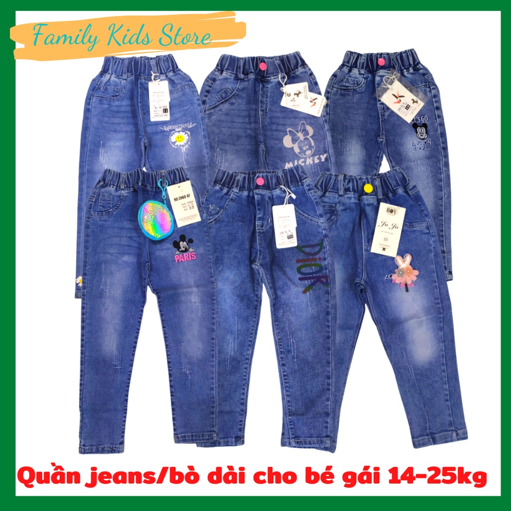 Quần jeans dài cho bé gái 10-25kg - chất bò mềm cao cấp