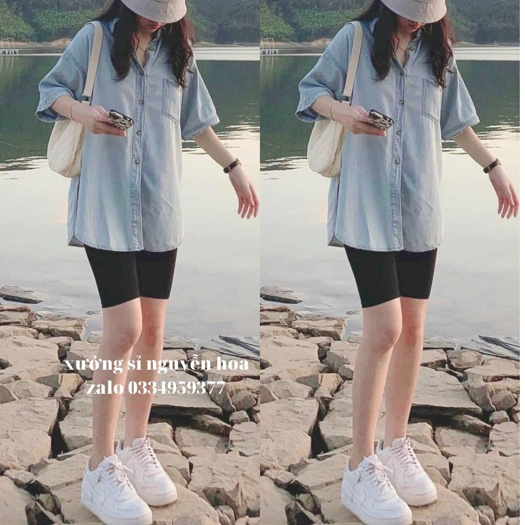Bộ áo sơ mi đũi ngắn tay kèm quần ngố legging trẻ trung cực hot (kèm video/ảnh thật) Xưởng Sỉ Nguyễn Hoa