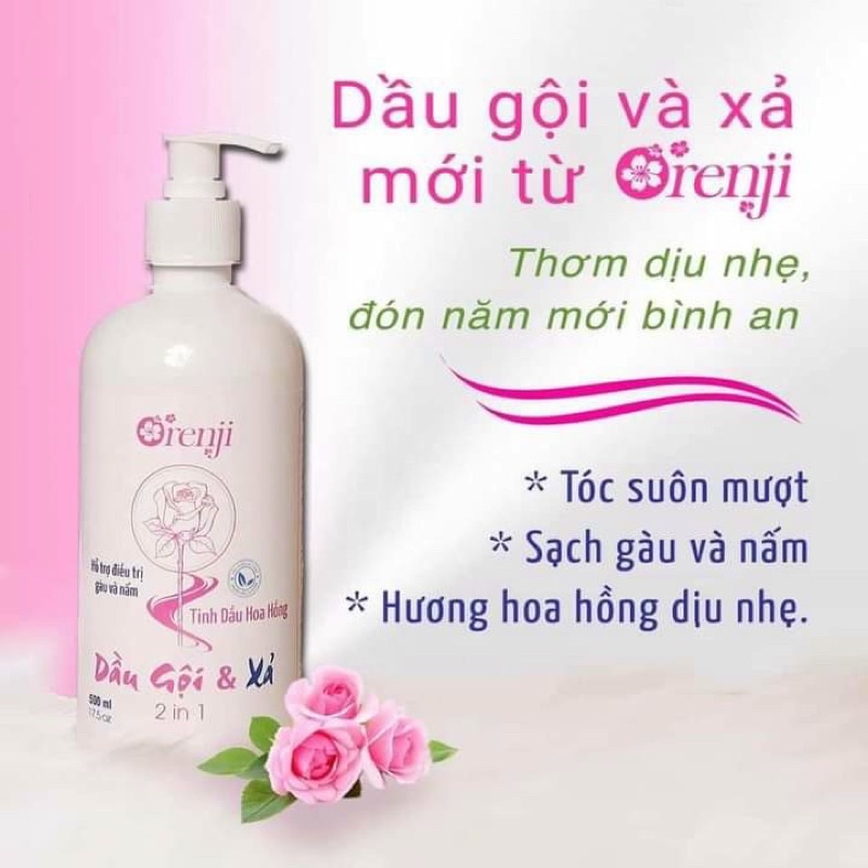 DẦU GỘI ĐẦU CHO TÓC GÀU, NẤM TINH DẦU HOA HỒNG ORENJI 500Ml