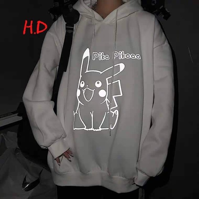 Áo khoác hoodie Nam Nữ phản quang Pikachiu,Áo nỉ mũ 2 màu đen,trắng | BigBuy360 - bigbuy360.vn
