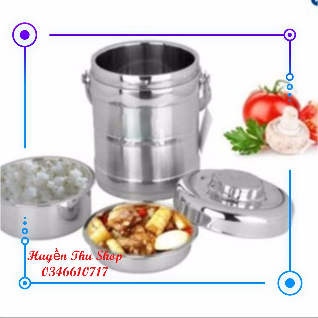 (Loại to 2 lít) Cặp lồng 3 tầng ruột inox Hàn Quốc