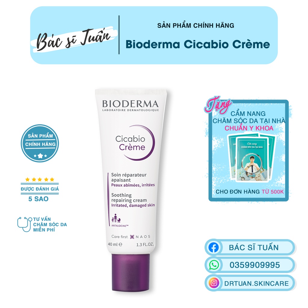 Kem dưỡng phục hồi da tổn thương Bioderma Cicabio Crème - 40ml [CHÍNH HÃNG]