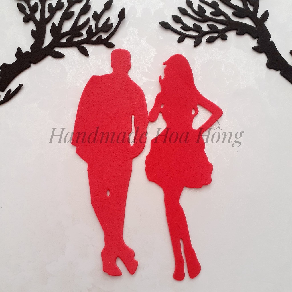 4 hình đôi nam nữ bằng giấy xốp 1mm, 9 x 6.2cm - Hình trang trí thiệp valentine, 8.3, 20/10 - thiệp 3D - bưu thiếp