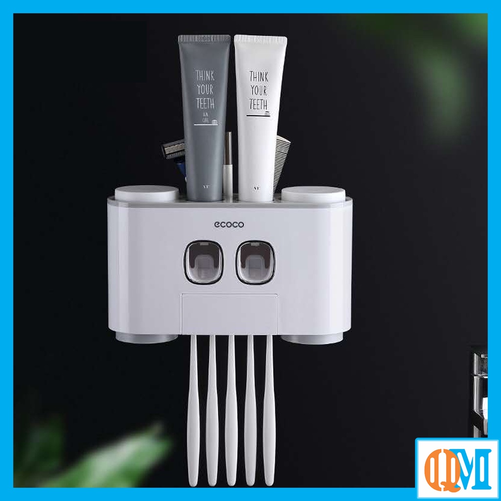Bộ kệ 2 nhả kem đánh răng phòng tắm 4 cốc trắng ECOCO cao cấp (2 cốc trên, 2 cốc dưới) thiết kế gọn nhẹ - DNE1802