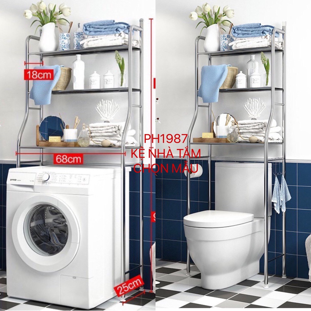 Kệ Máy Giặt Bồn Cầu Đa Năng Tiện Lợi Tiết Kiệm Không Gian, Kệ Nhà Vệ Sinh Inox 304 Không Han Gỉ Chịu Lực 50kg Nhập Khẩu