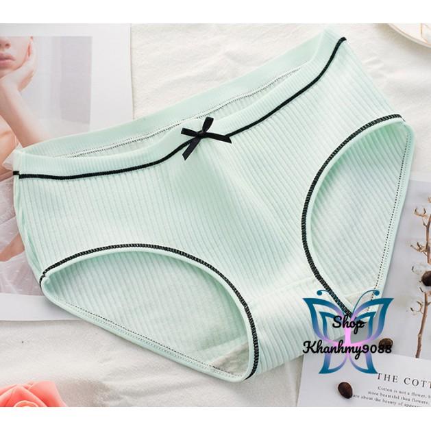 Quần lót Cotton nữ gân tăm phối nơ xinh ngẫu nhiên màu kháng khuẩn thoáng mát QL03NN