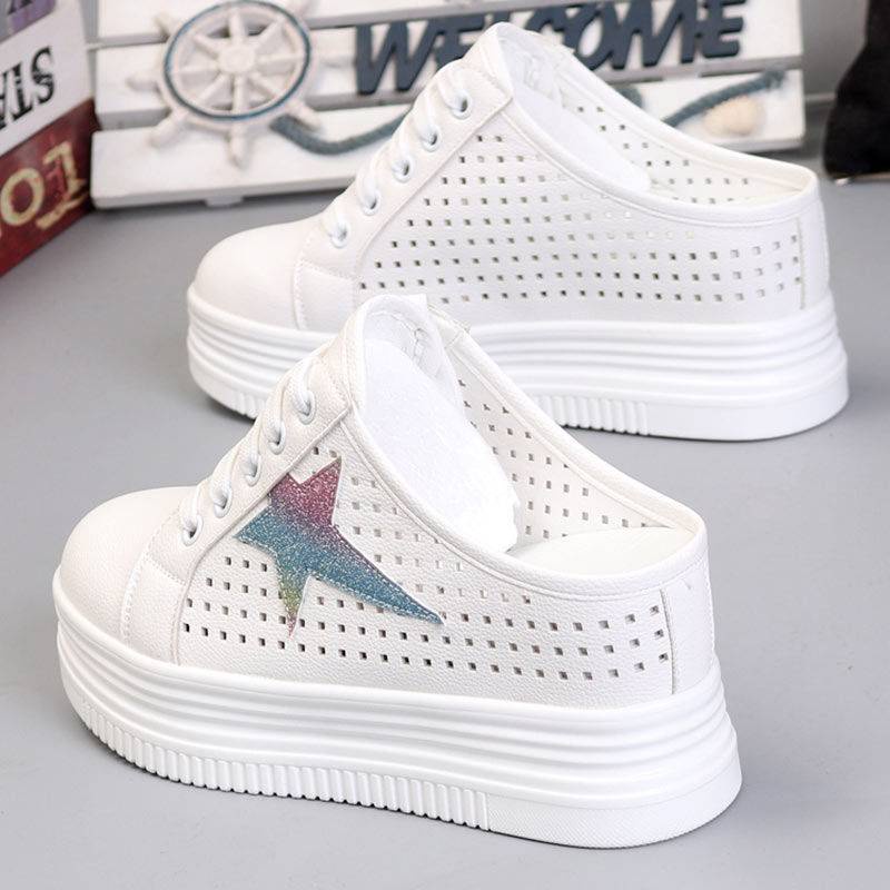 Dép Bít Mũi Đế Dày Tăng Chiều Cao Phối Lưới Thoáng Khí Thời Trang Hè Thu Phong Cách