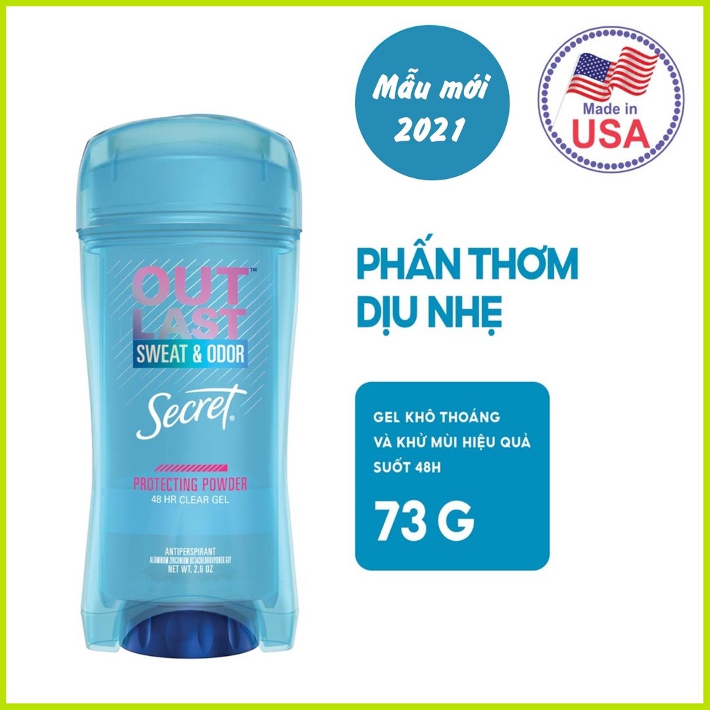 Lăn khử mùi nữ Secret Clear gel 73g Lavender, Outlast Completely Clean, Unscented,Protecting powder