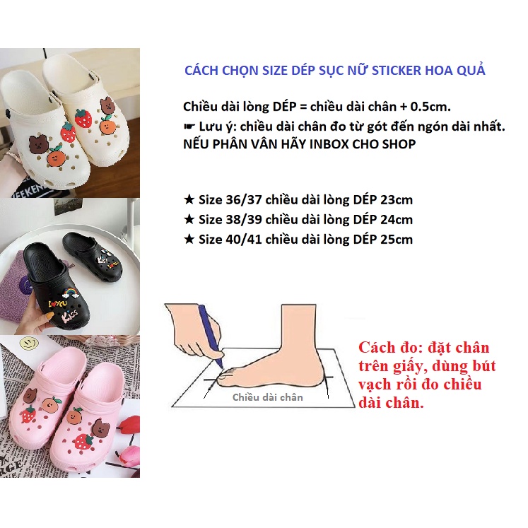 Dép Nữ Sục Sticker Trái Cây Thời Trang Cho Bạn Nữ Dễ Thương [H66] Gắn Sticker Nhẹ Bền êm Chân Giá Cực Rẻ -LuckyShoes VN