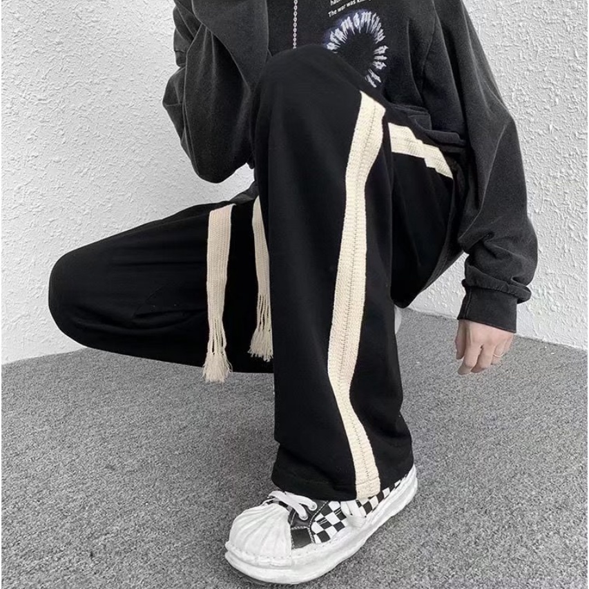 Quần thể thao ống rộng kẻ sọc hai bên thời trang Hàn Quốc cho nam quần jogger thể thao nam bigsize quần ống suông
