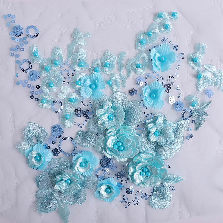 1 Miếng Vải Ren Thêu Hoa Đính Cườm 3D 25 * 25CM Trang Trí Váy Cưới