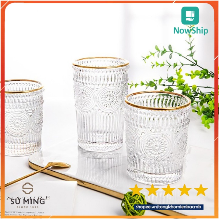 Bộ 6 cốc thủy tinh viền đồng, LOẠI TO, GIÁ RẺ