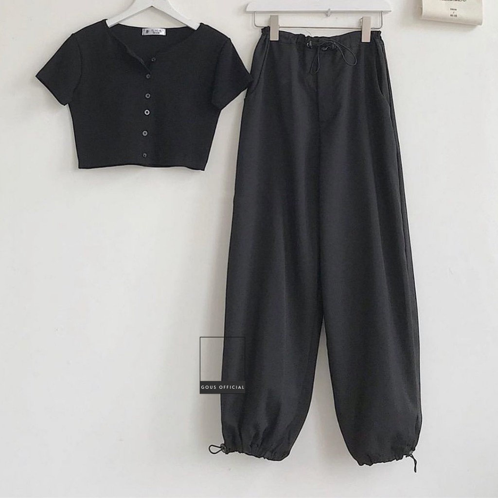 Quần Jogger Vải Nữ Ống Rộng Dây Rút Eo Co Giãn Thỏa Mái Năng Động - 2199 (Gous Official)