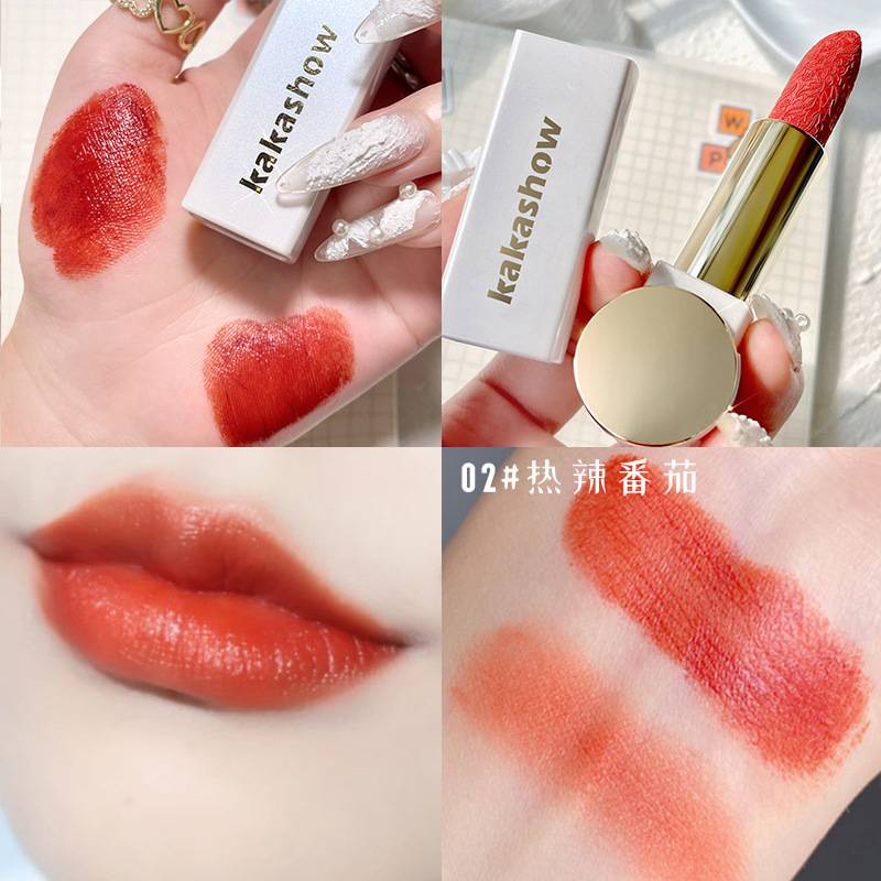 【Ready stock】kakashow Carved Lipstick Tinted Lip Balm Chinese Domestic Lipstick Lip Beauty Makeup Care Matte Velvet Moisturizing Lasting Waterproof