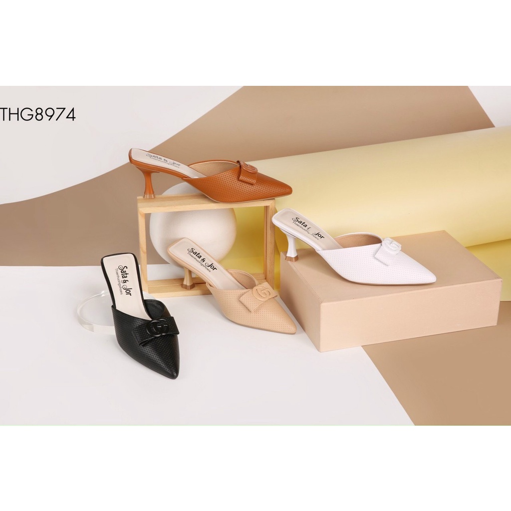 Sandal nữ HT.NEO Thiết kế sang chảnh cực tôn dáng quai da khuy đính chữ GG bắt mắt SDN143