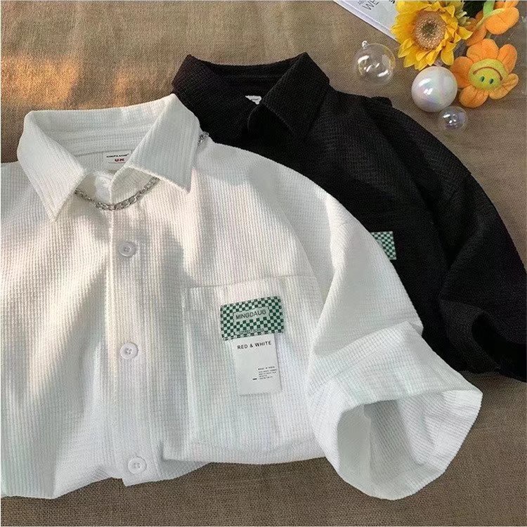 Áo Sơ Mi Tay Ngắn Họa Tiết Thêu Phong Cách Retro Hàn Quốc Cho Nam Nữ