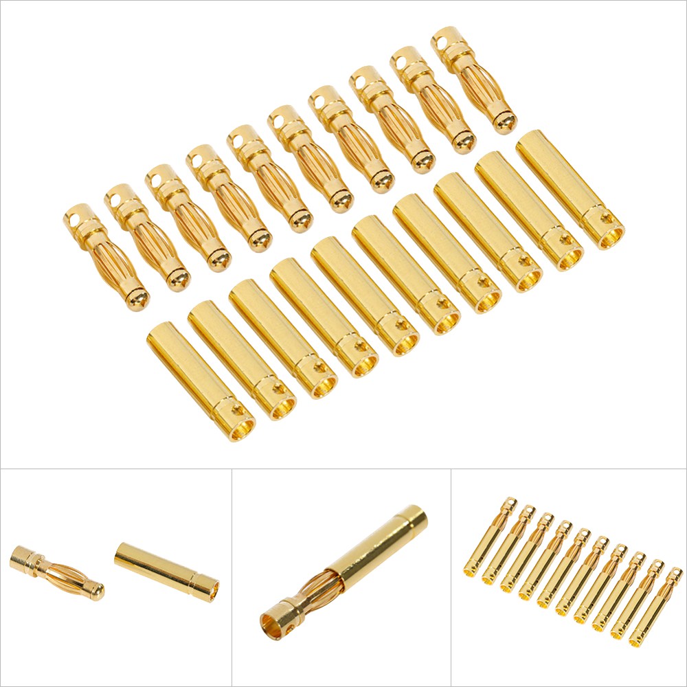 10 cặp / lốc 2.0 / 3.0 / 3.5 / 4.0 / 5 / 5.5 / 6.5 / 8mm gold bullet banana connector plug for lipo battery rc esc motor car truck toys diy