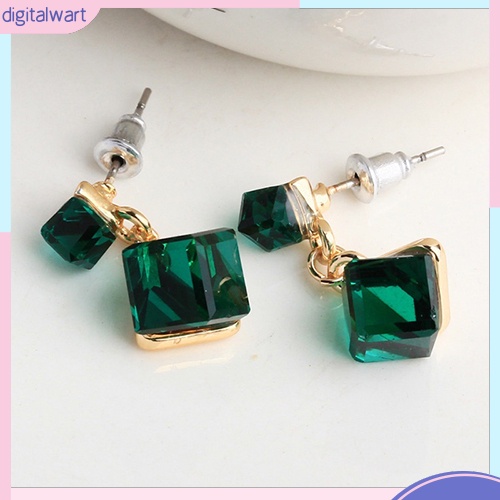 Khuyên tai dài gắn khối hình lập phương lấp lánh thời trang dành cho nữ