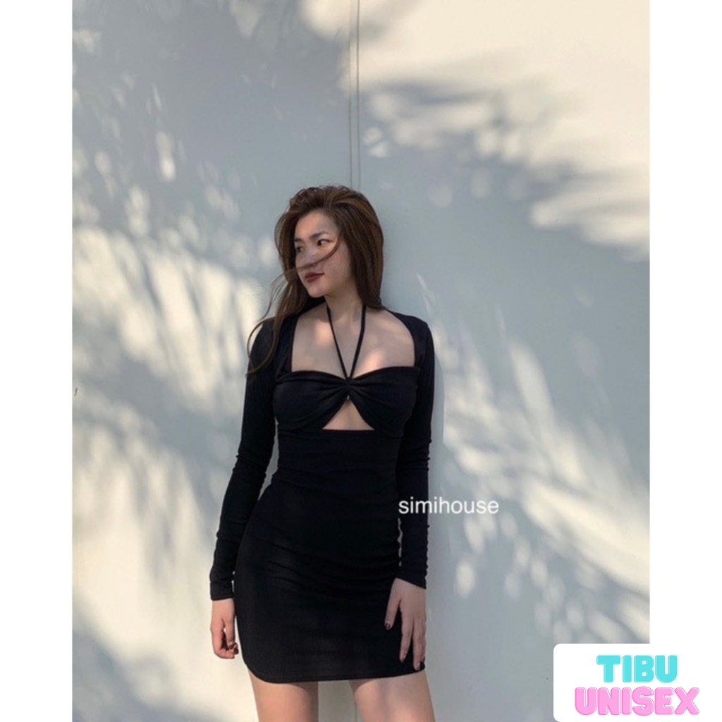 Đầm Ôm Body Tay Dài Khoét Ngực Cao Cấp Siêu Phẩm TIBU, Váy Nữ Sexy Cổ Yếm HotGirl siêu trend 2022