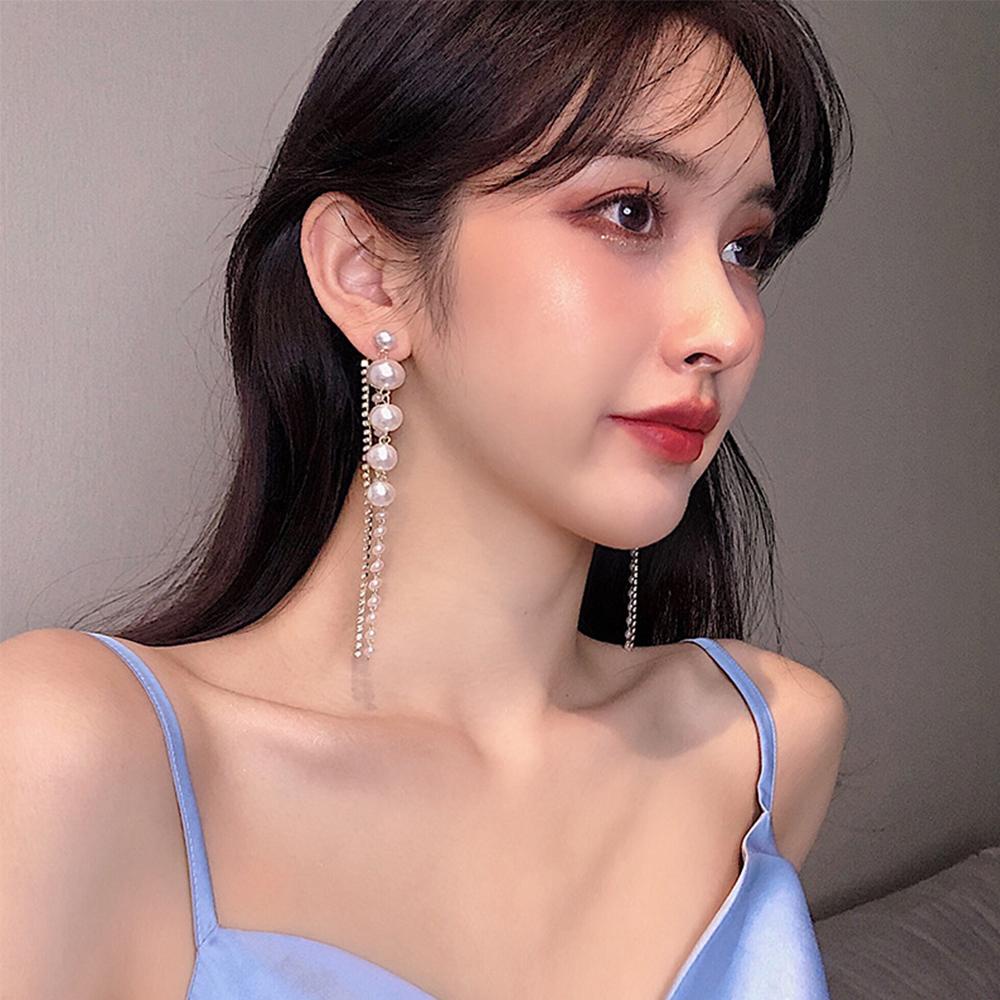 QQMALL Hoa Tai Dáng Dài Đính Ngọc Trai Nhân Tạo Thời Trang