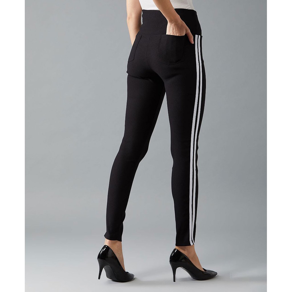 Quần Legging Nữ Bosimaz MS224 dài túi sau màu đen sọc trắng cao cấp, thun co giãn 4 chiều, vải đẹp dày, thoáng mát.
