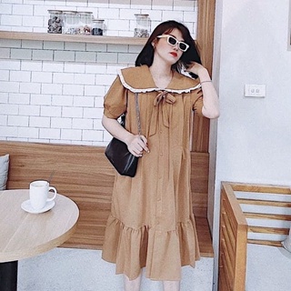 Đầm kem đuôi cá cổ bèo (kèm hình thật)