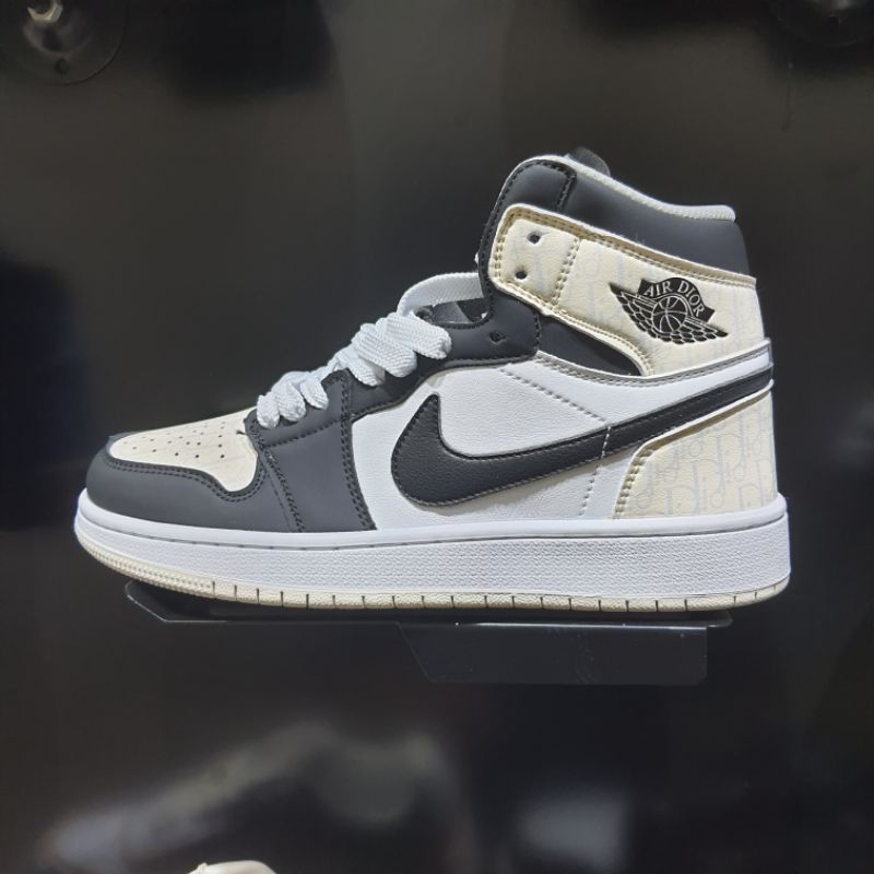 [Ảnh thật] giầy thể thao Jordan 1 cổ cao kem trắng viền đen thời trang