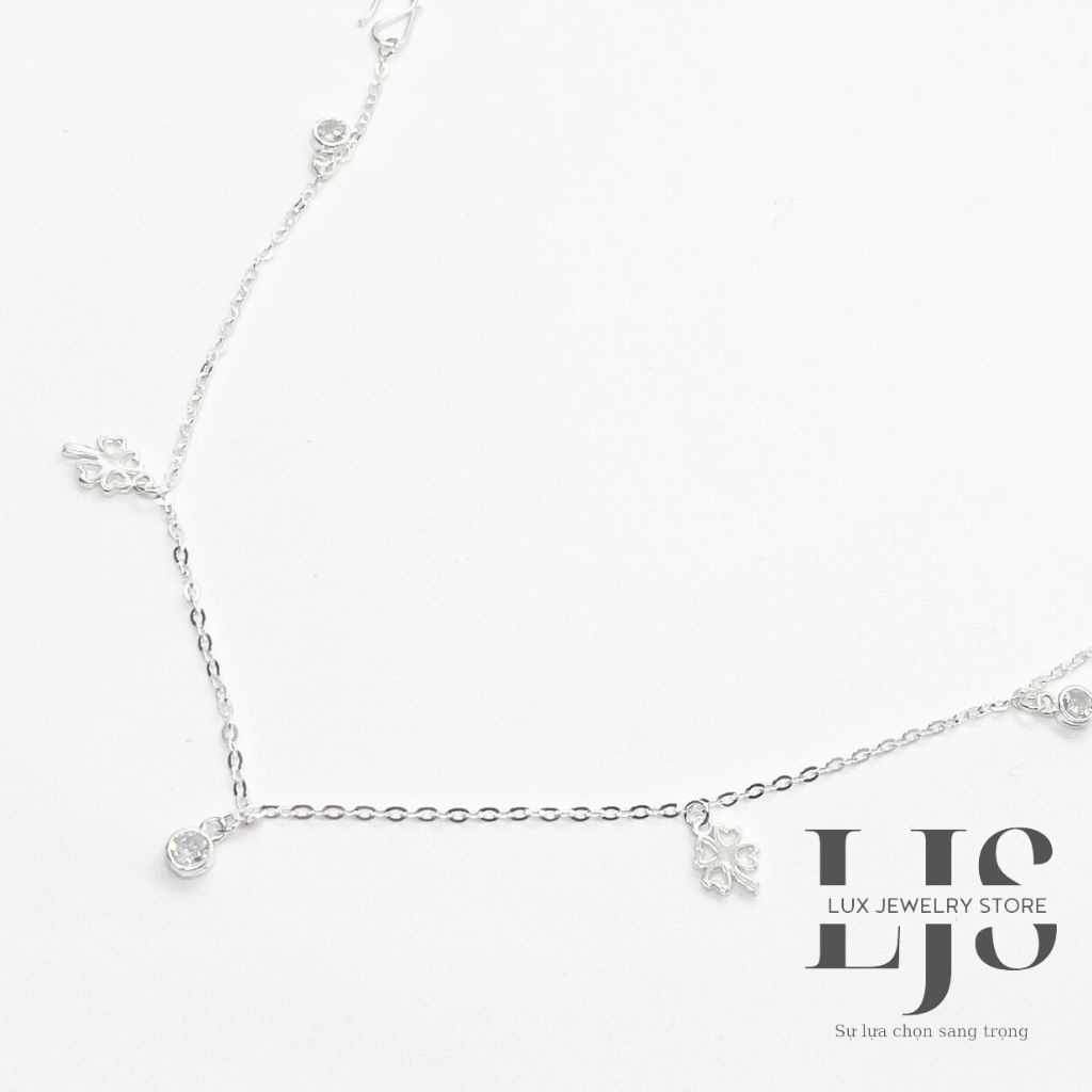 Lắc chân nữ bạc 925 Lux Jewelry, lắc chân bạc nữ cỏ 4 lá đính đá trẻ trung - LUX823