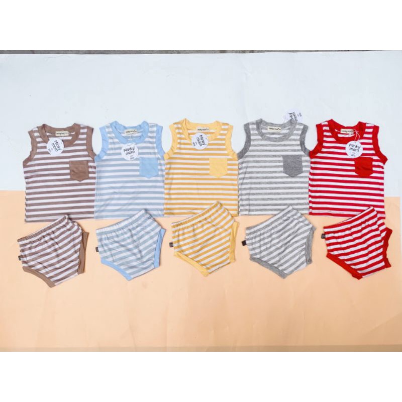 Bộ ba lỗ chip thun lạnh sọc dệt Minky Mom cho bé từ 5-17kg