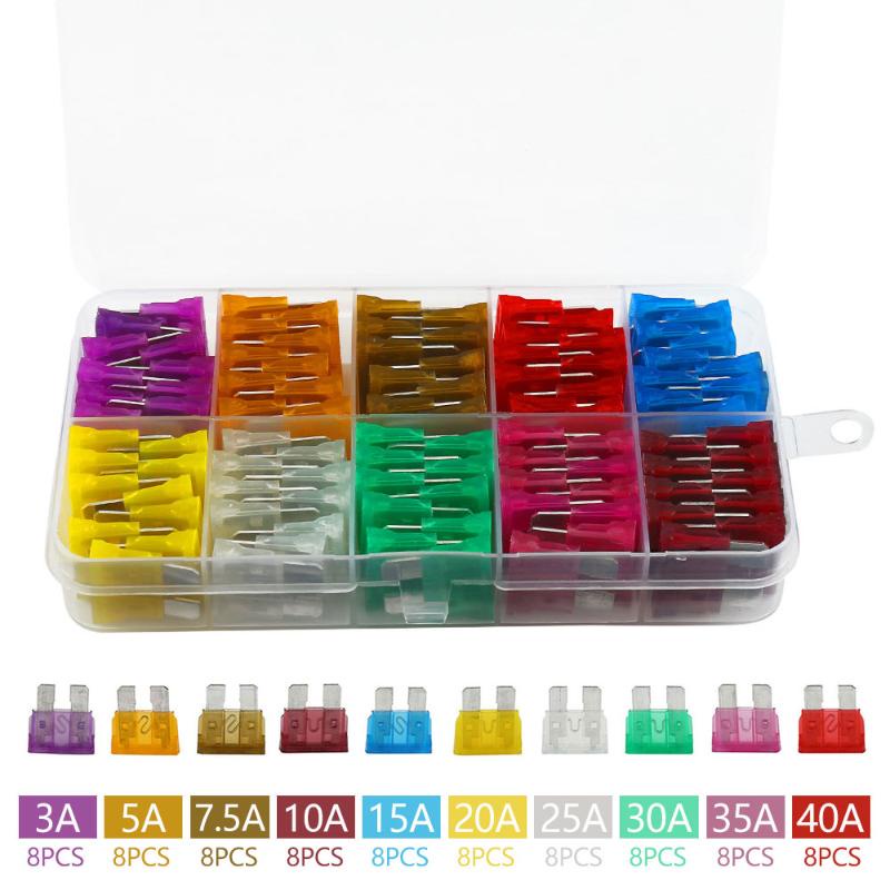 Bộ 80 Cầu Chì Tiêu Chuẩn 12V 3 5 7.5 10 15 20 40