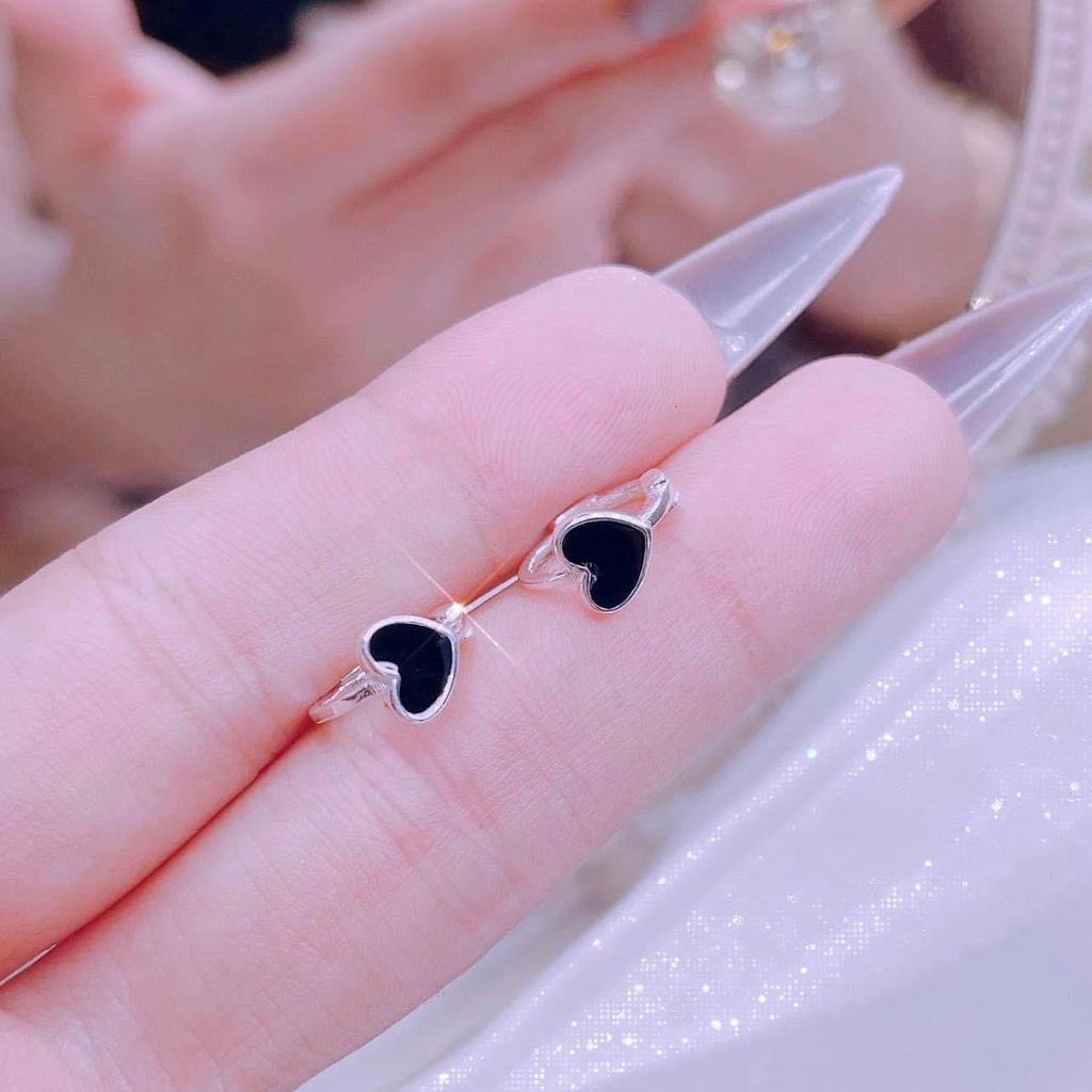 Bông tai khóa tròn sơn đen các hình xinh xắn chuẩn bạc Mainomi Shop Bạc Xinh