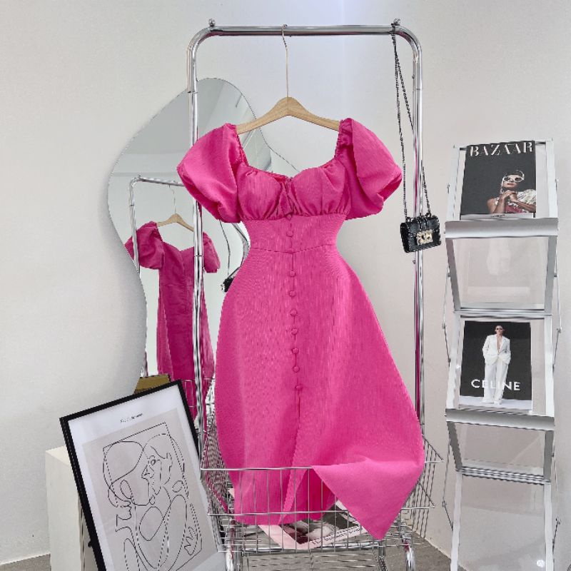 Đầm maxi tay bồng phối nút 🤍