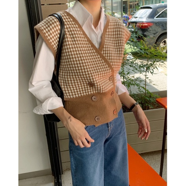 Áo Len Cardigan Họa Tiết Cổ Điển Phong Cách Hàn Quốc Sang Trọng Cổ V Không Tay Co Giãn [ hàng mới]