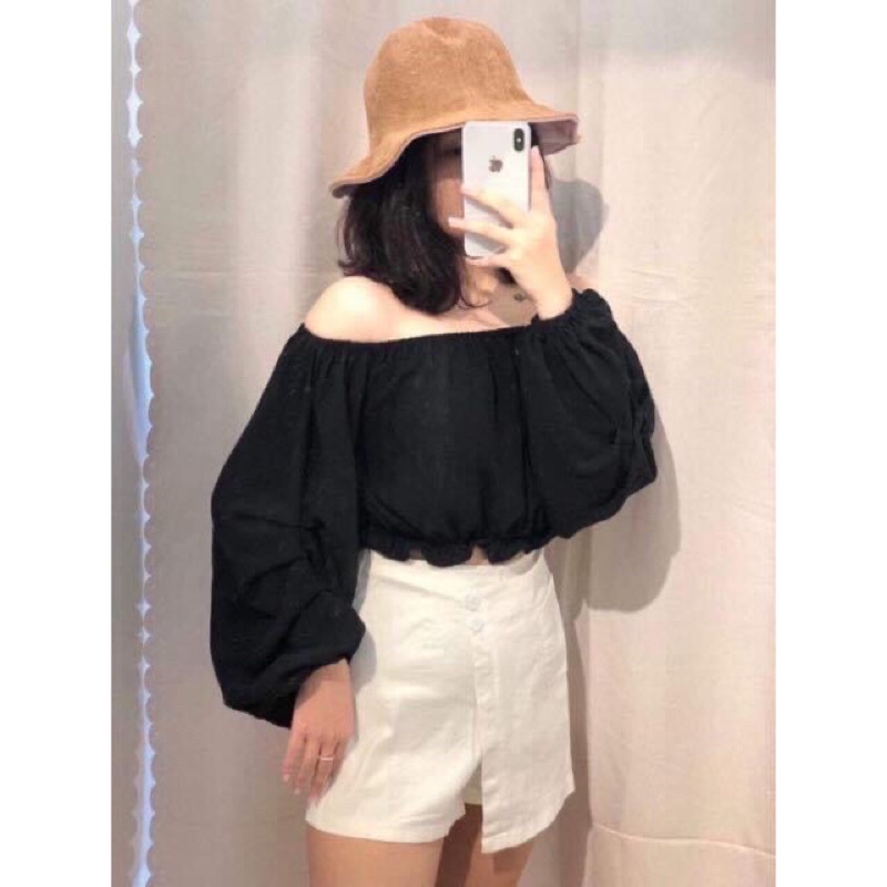 Áo trễ vai bẹt vai tay dài kala top đen, trắng | BigBuy360 - bigbuy360.vn