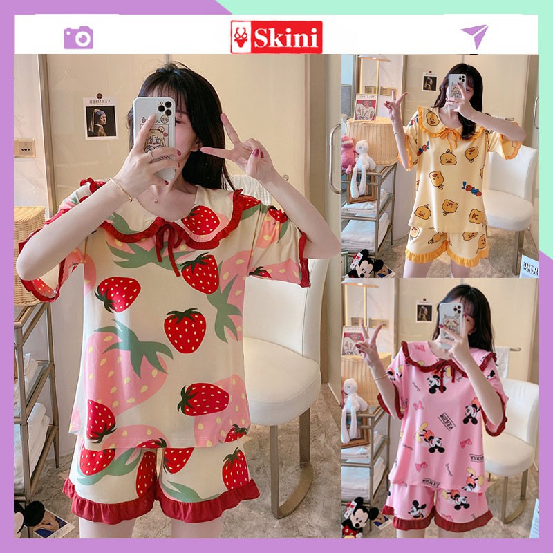 Bộ Đồ Ngủ Pijama Hoạt Hình Phối Nơ Cực Xinh Đáng Yêu Cute Cho Mùa Hè BN24 | BigBuy360 - bigbuy360.vn