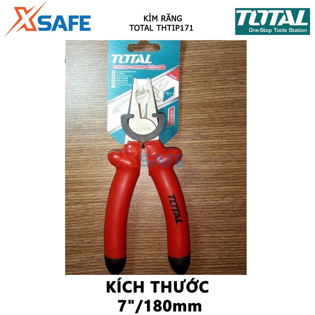 Kìm răng cách điện TOTAL THTIP171 | kềm cách điện Size 7&quot;/180mm, Kiểm tra 10000V cắt, kẹp, tuốt các loại dây cáp