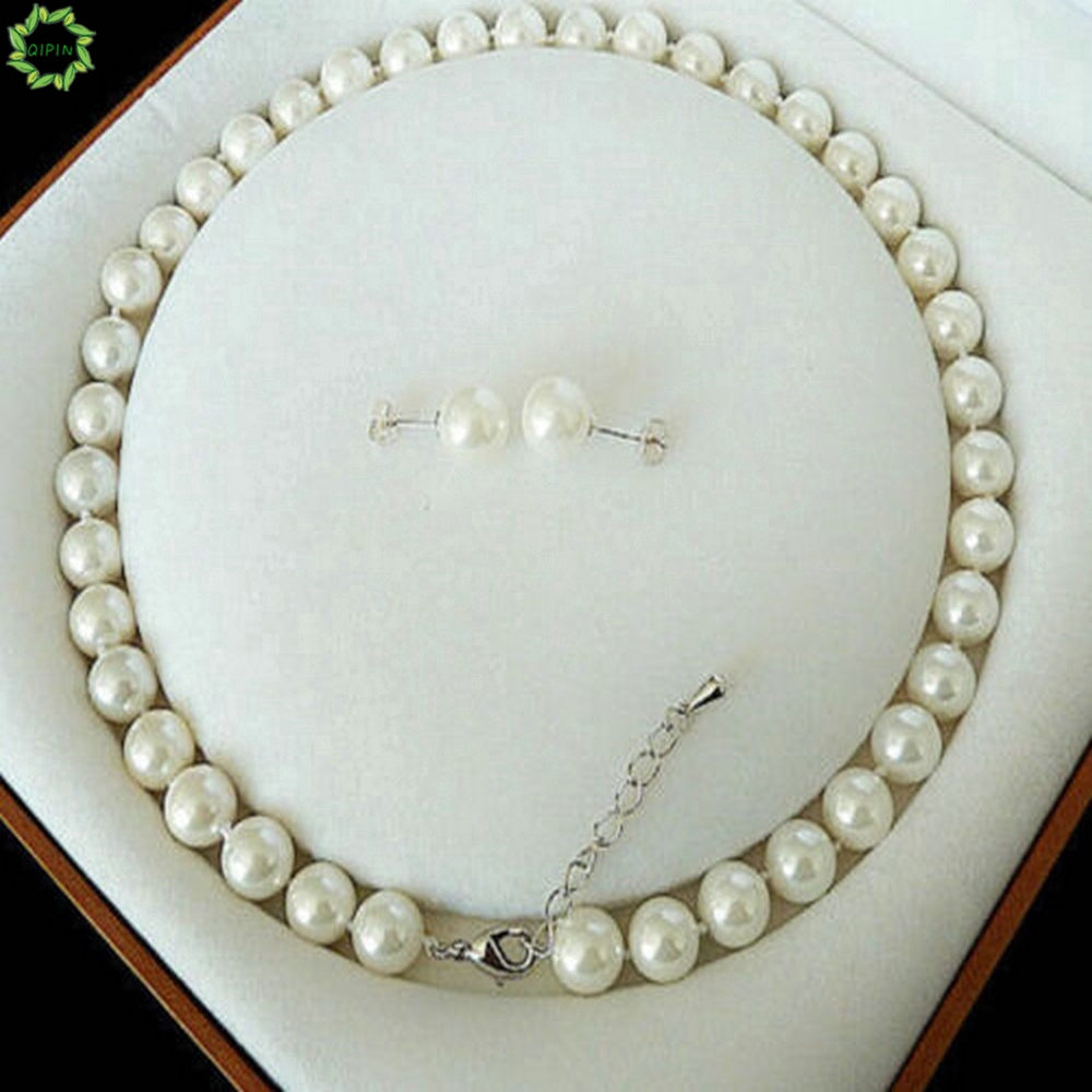 Set vòng cổ kèm khuyên tai phối ngọc trai thời trang nữ tính