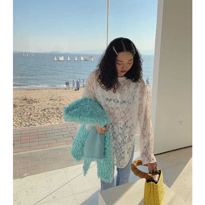 Bán Chạy!F &amp; X Áo Thun Chống Nắng Tay Dài Cổ Tròn Phối Ren Mỏng Phong Cách Mùa Hè 300 Jin Oversize Cho Nữ