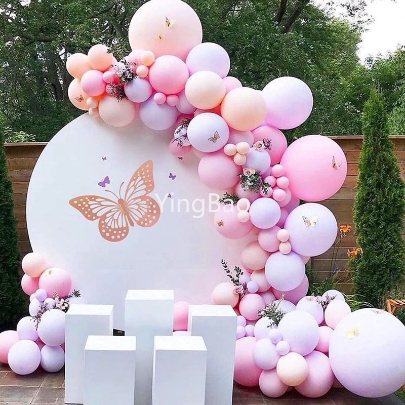 Bộ Bong Bóng Vòng Hoa Màu Hồng / Tím Kèm Nhãn Dán Hình Bướm Trang Trí Tiệc Sinh Nhật / Đám Cưới / Đính Hôn / Giáng
