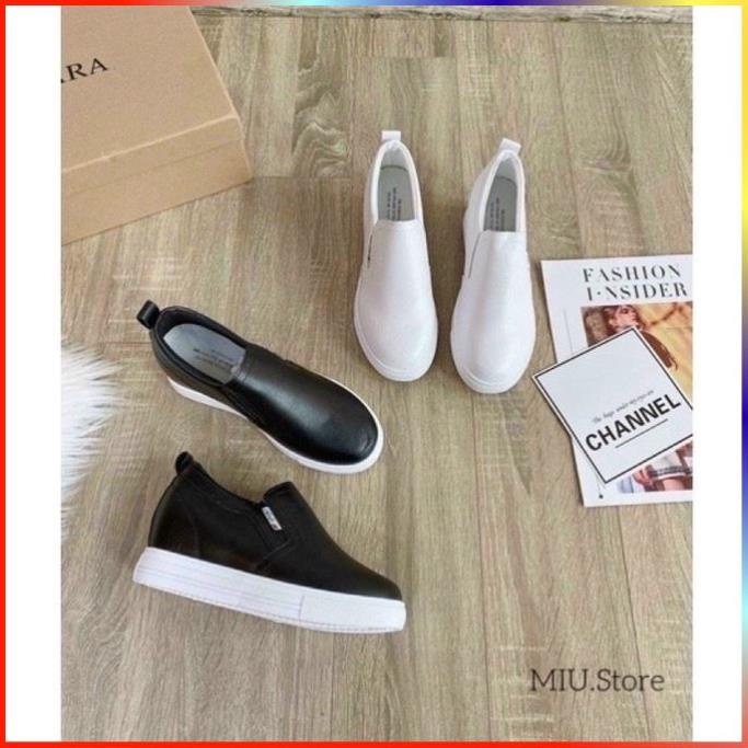Giày slip on độn đế 7p siêu nhẹ da lì, giày sneaker nữ không cần buộc dây dễ phối đồ nữ đi làm đi chơi