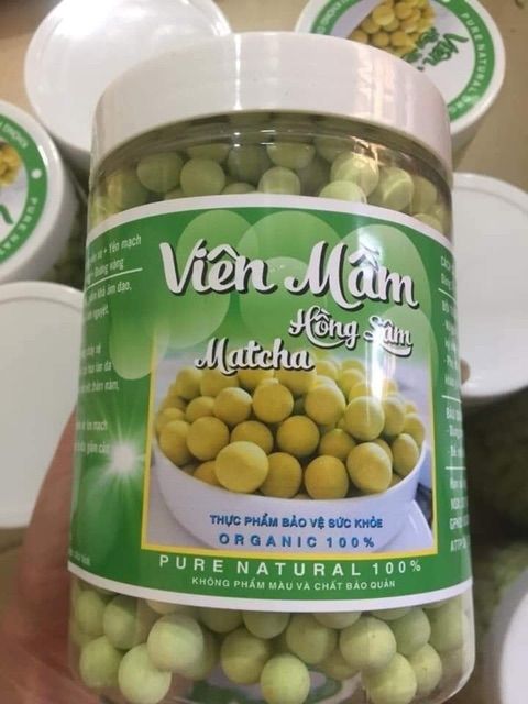 Viên mầm matcha hồng sâm hộp 500g có chứng nhận vsattp