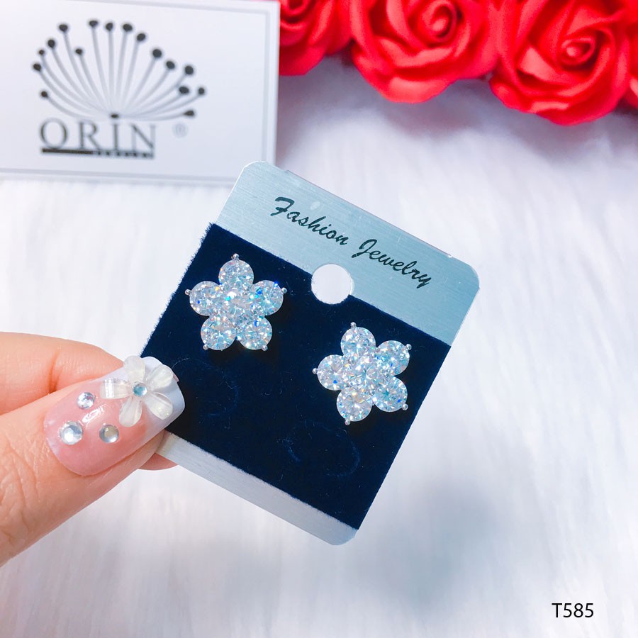 Bông tai hoa mai 5 cánh lớn đính đá thiết kế cao cấp Orin T585